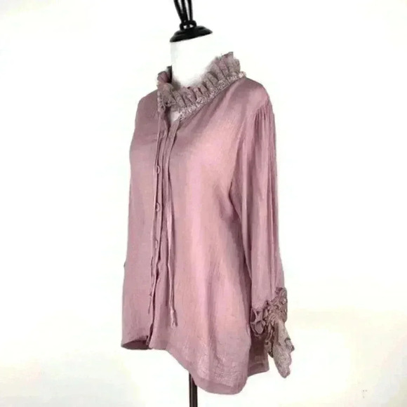 Noelle top sz L/XL pink mauve button down ruffle - Picture 7 of 10